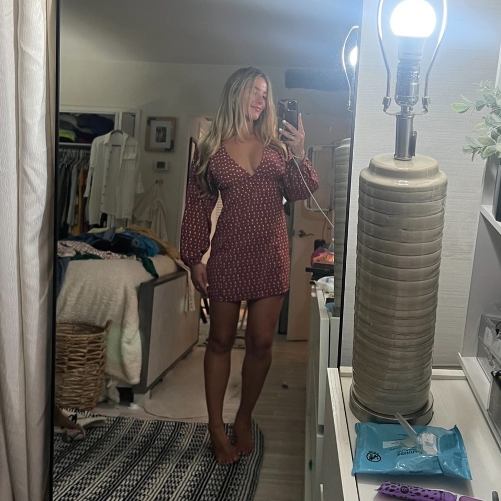 AMUSE SOCIETY EVIL EYE DRESS MAROON BURGUNDY DEEP V SABO SHOWPO HELLO MOLLY - Picture 2 of 7